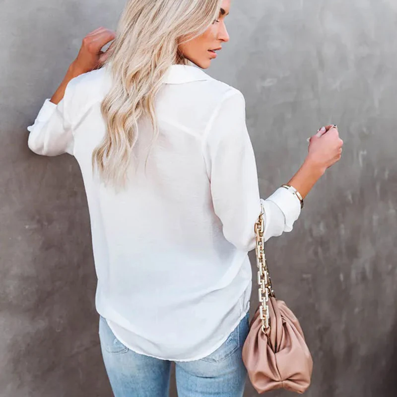 Women Shirt Casual Solid Elegant Long Sleeve Button Front Shirt Blouse Summer Tops Loose Fashion Womens Tops And Blouses