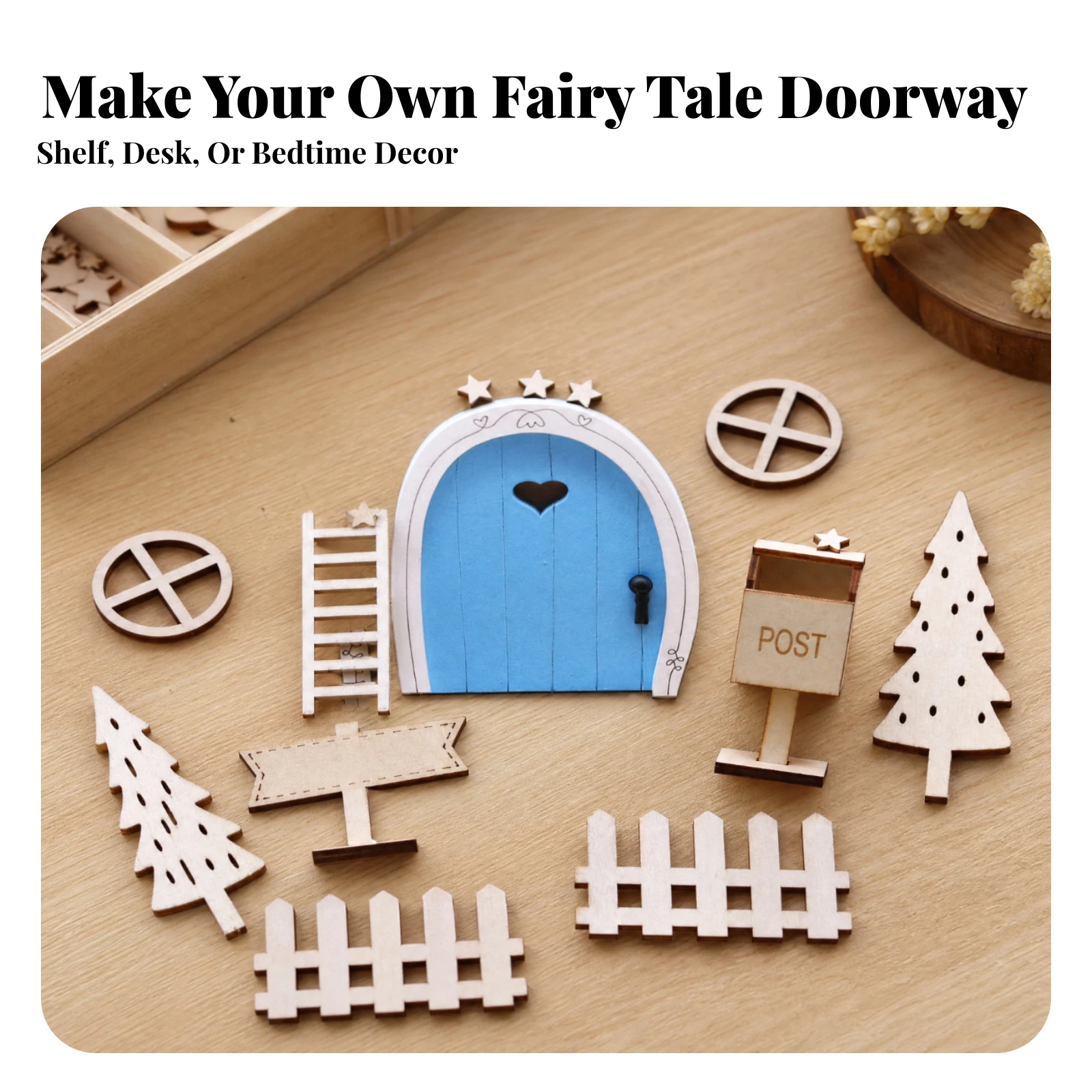 Miniature Wooden Fairy Door Set Detailed Miniature Door Scene with Fence and Trees Tree Decor Prop Outdoor for Craft Enthusiasts