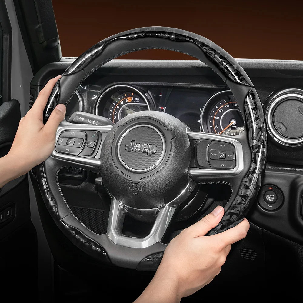 Suitable for Jeep Forged Carbon Fiber Texture Steering Wheel Cover, Durable Snap-On Quick Installation for Grand Cherokee Compass Wrangler Renegade Avenger Grand Wagoneer Gladiator Commander Meridian Black Red