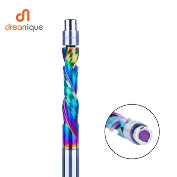 Dreanique DLC 코팅 솔리드 카바이드 베어링 가이드 밀링 커터, 나선형 플러시 트림, 8mm 생크 목공 엔드 밀, 2 플루트, 1 개