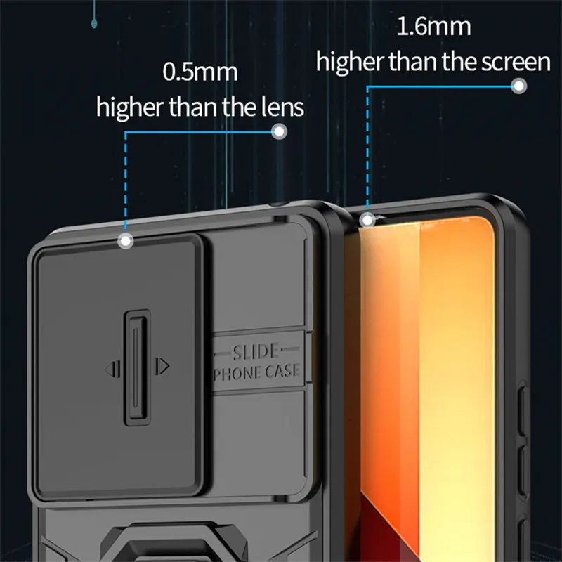 For Redmi Note 13 Pro Cover For Redmi Note 13 Pro 4G Case 6.67 inch Lens Sliding Window Protector Armor Shockproof Holder Bumper