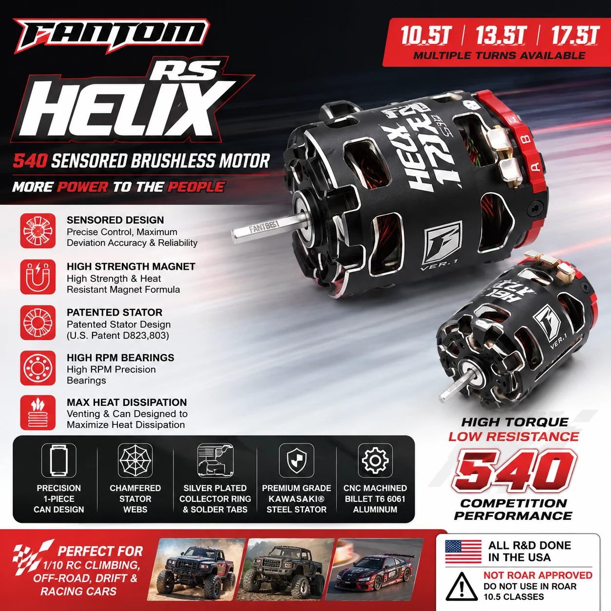 FANTOM 540 10.5T 13.5T 17.5T R - Brushless Motor Sensored 10.5T 13.5T avaliação e preço