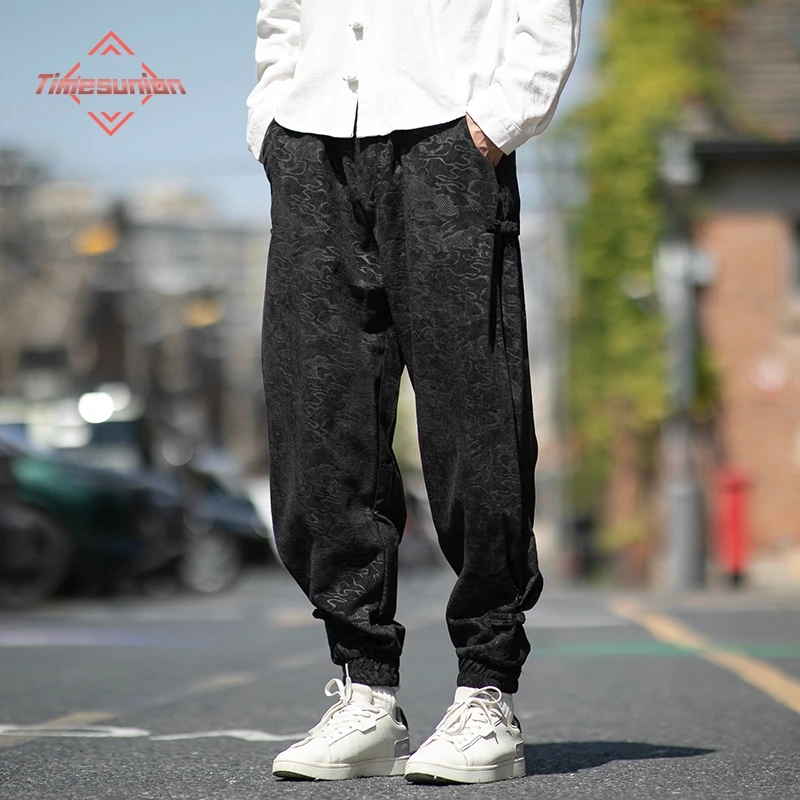 

Мужские мешковатые брюки в китайском этническом стиле с пряжкой-диском и тиснением, шаровары с эластичной резинкой на талии на весну и осень