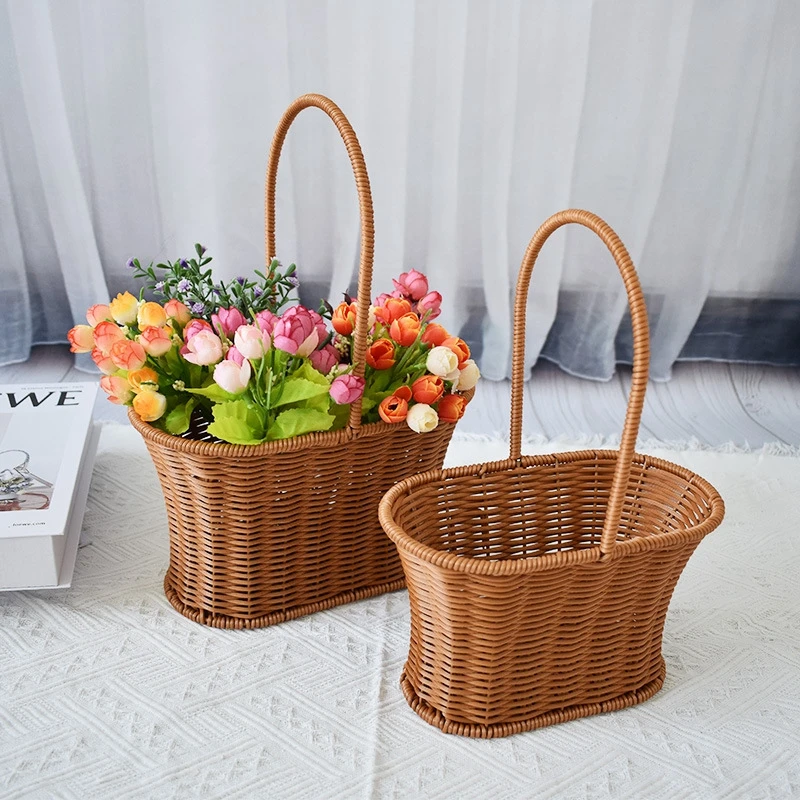 

Handwoven Storage Basket Vegetable Flower Plant Hand Baskets Rattan Snack Bread Picnic Basket Desktop Sundries Organizer