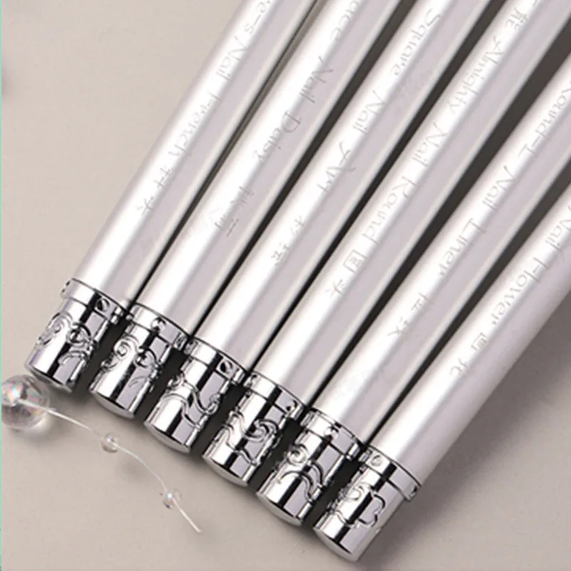 1/6 قطعة مزدوجة الرأس مقبض معدني فرشاة الأظافر بطانة فرشاة اللوحة القلم فرشاة جل كريستال مسمار الفن مانيكير #6