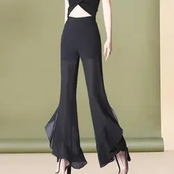 Sexy Flared Pants Women Ice Silk Flare Leggings Chiffon Black Bell Pants Woman Trendeez Fashion Fluid Long Tulle Trousers Casual