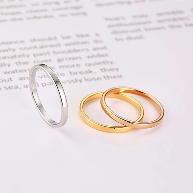 2mm Thin Stackable Ring Stainless Steel Plain Band Knuckle Midi Ring for Women Girl Size 3-10