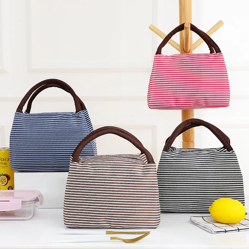 Striped Lunch Bento Box Striped Insulated Lunch Bag for Children Lunch Box Bag for Women Handbags Cooler Bags Сумка Холодильник