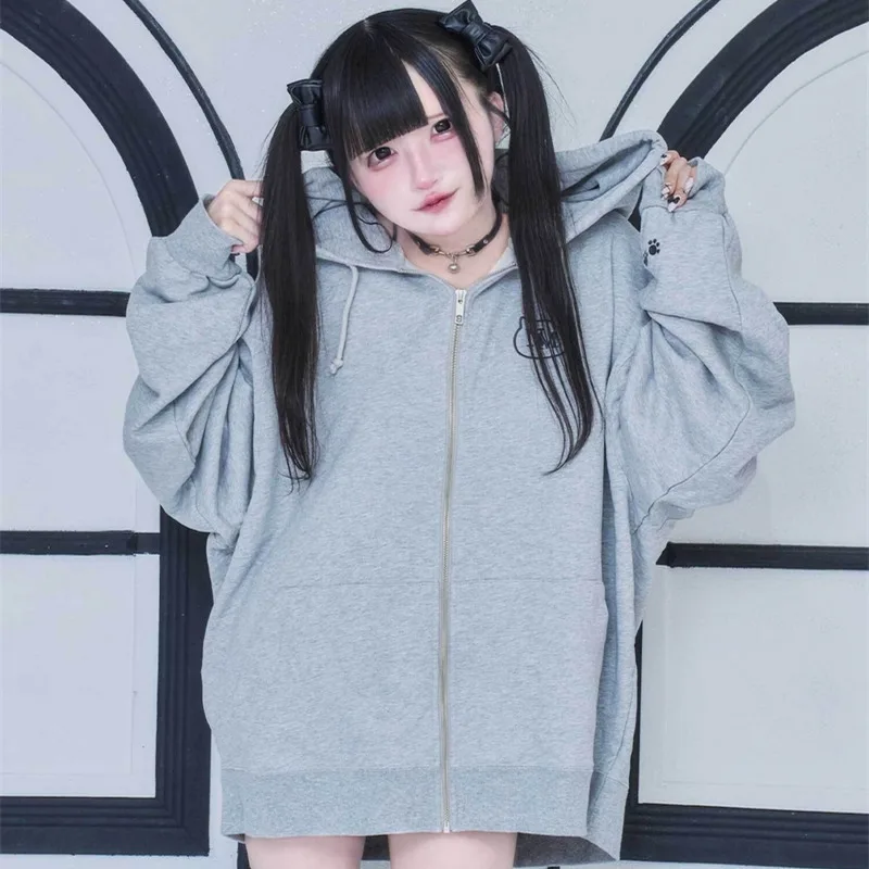 Japanese Mass-produced Mine Loose Jacket Autumn Women's Letter Embroidery Cotton Hooded Coats Subculture Girl's Sweet Cool Top