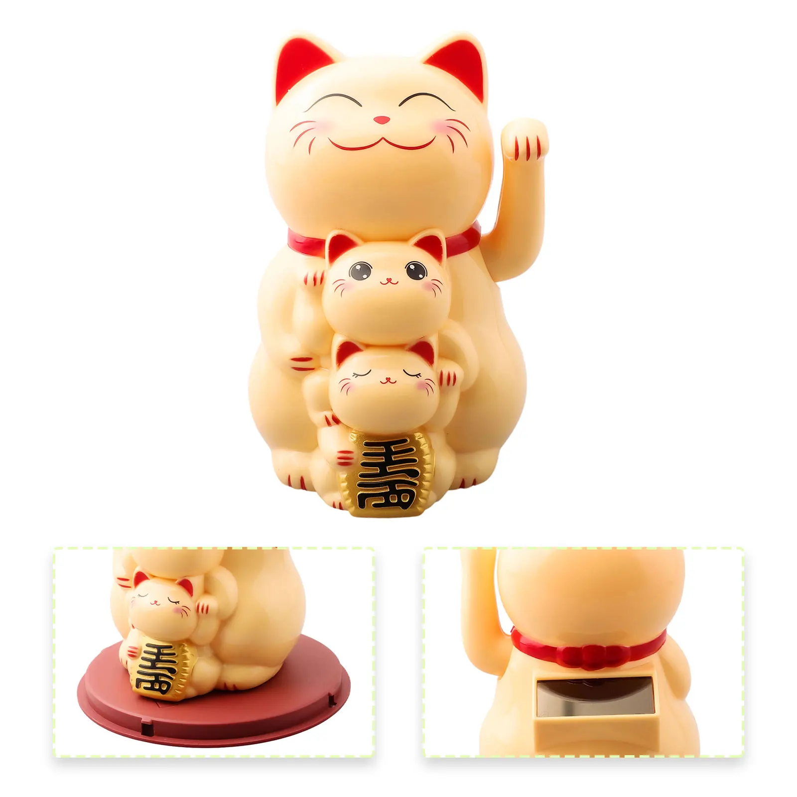 1pcs Solar Powered Automatic Waving Cat Electric Beckoning Fortune Lucky Cat Cashier Store Opening Gifts For A Family Of Three