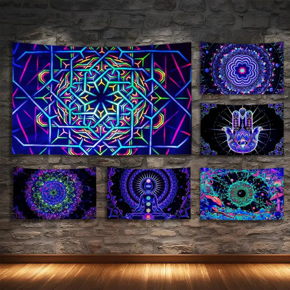 Neon Illusion Hamsa Hand Tapestry Soundproof Thick Tapestry, Living Room Sofa Wall Decor For Hotels & Homestays & Dormitory