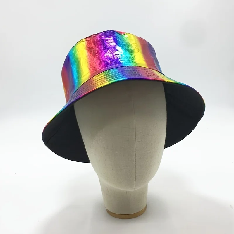 Shiny Street Dance Performance Fisherman Hat for Women, Spring/Autumn Reversible Wear, Fashionable Bucket Hat, Casual Foldable B