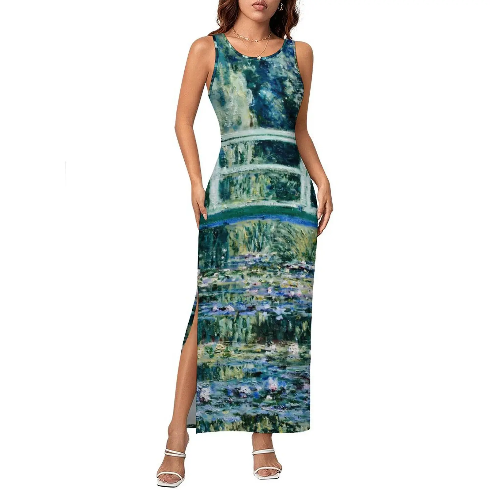 Water Lily Dress Sleeveless Claude Monet Streetwear Maxi Dresses Modern Bodycon Dress Women Design Oversized Clothes