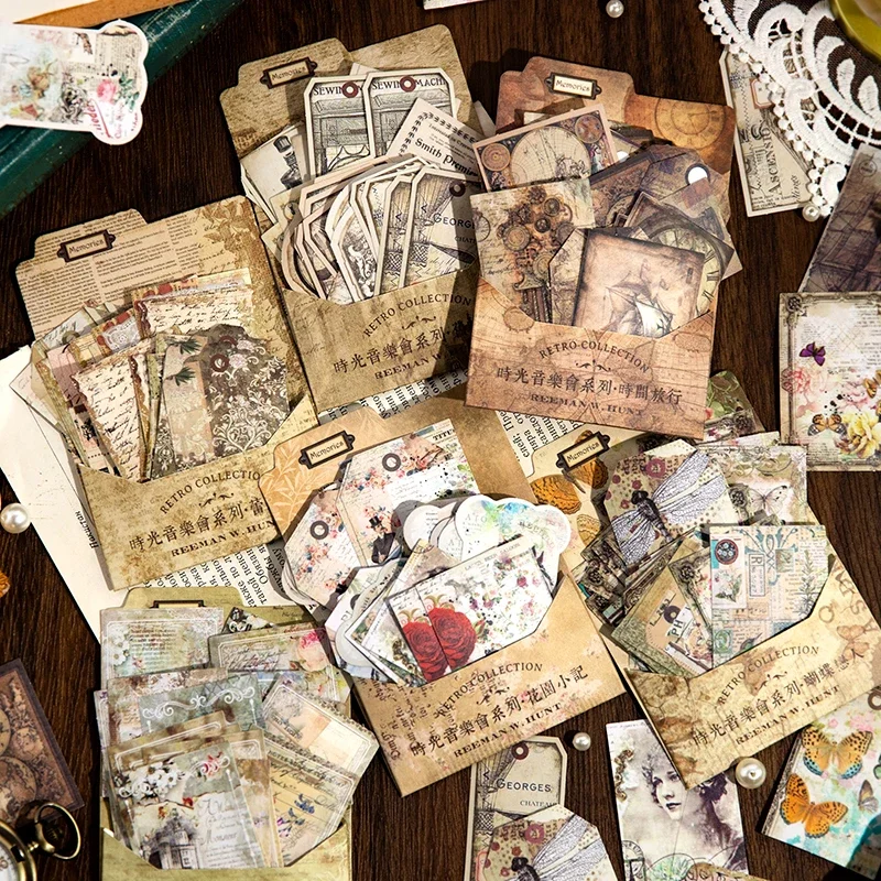 Journamm 45pcs/pack Srapbook Stickers Pack Vintage Materials Decor Junk Journal DIY Photo Album Collage Diary Sticker Stationery