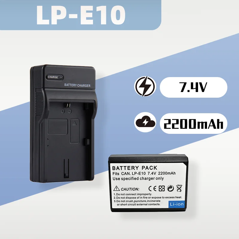 

7.4V 2200mAh LP-E10 LPE10 Batteries + Charger for Canon EOS 1300D 1500D 3000D Rebel T3 T5 T6