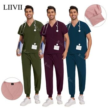 Uniformi chirurgiche Donna Uomo Scrub infermieristico Set da lavoro clinico Top Pant con tasche Uniformi da infermiera medica Dentista Abbigliamento da lavoro