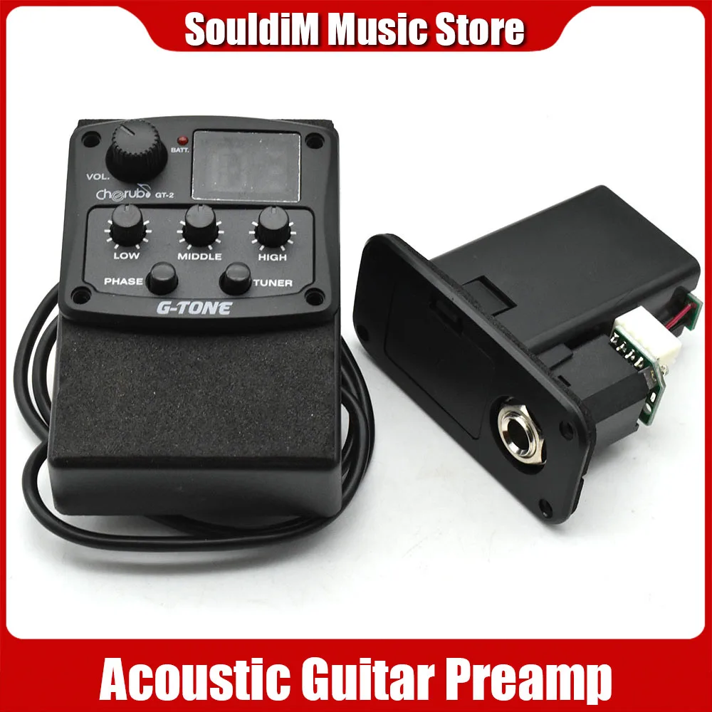 Cherub G-Tone Series Acoustic Guitar Preamp GT-2 Piezo Pickup 4-Band EQ Equalizer LED Tuner Black