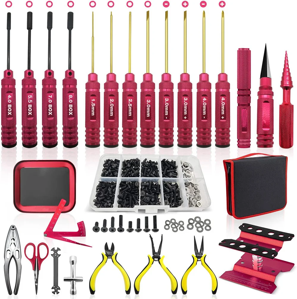 RC Car Tool Kit 35 Pcs Plus Screws Kit RC Car Repair Kit (Hex, Flat, Phillips,) Body, Stand Pliers, Wrench, Reamer