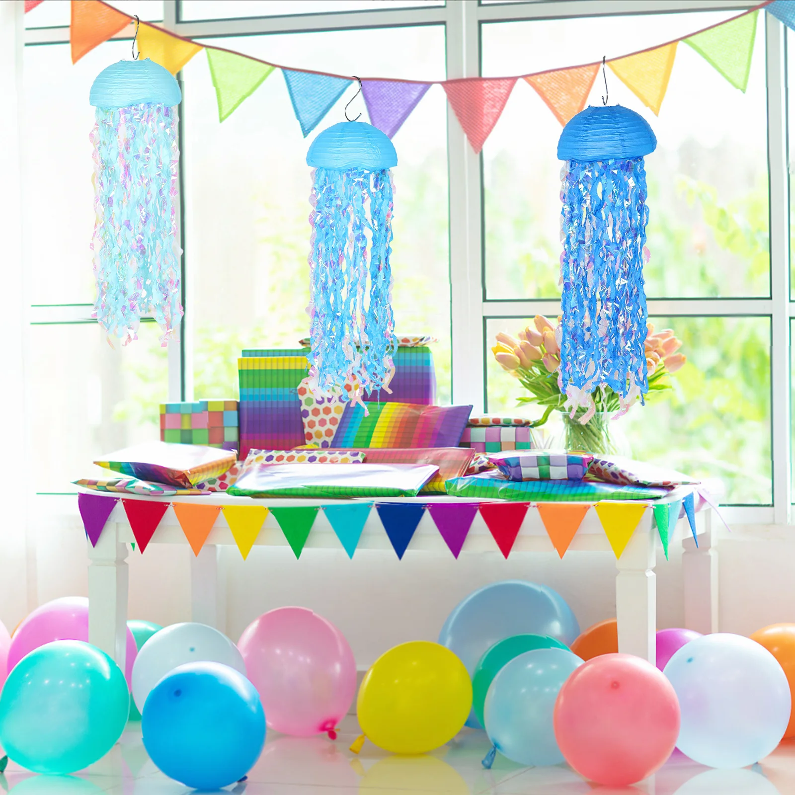 

6Pcs Hanging Mermaid Jellyfish Lanterns Paper Lanterns Underwater Birthday Party Decorations Ocean Theme Supplies