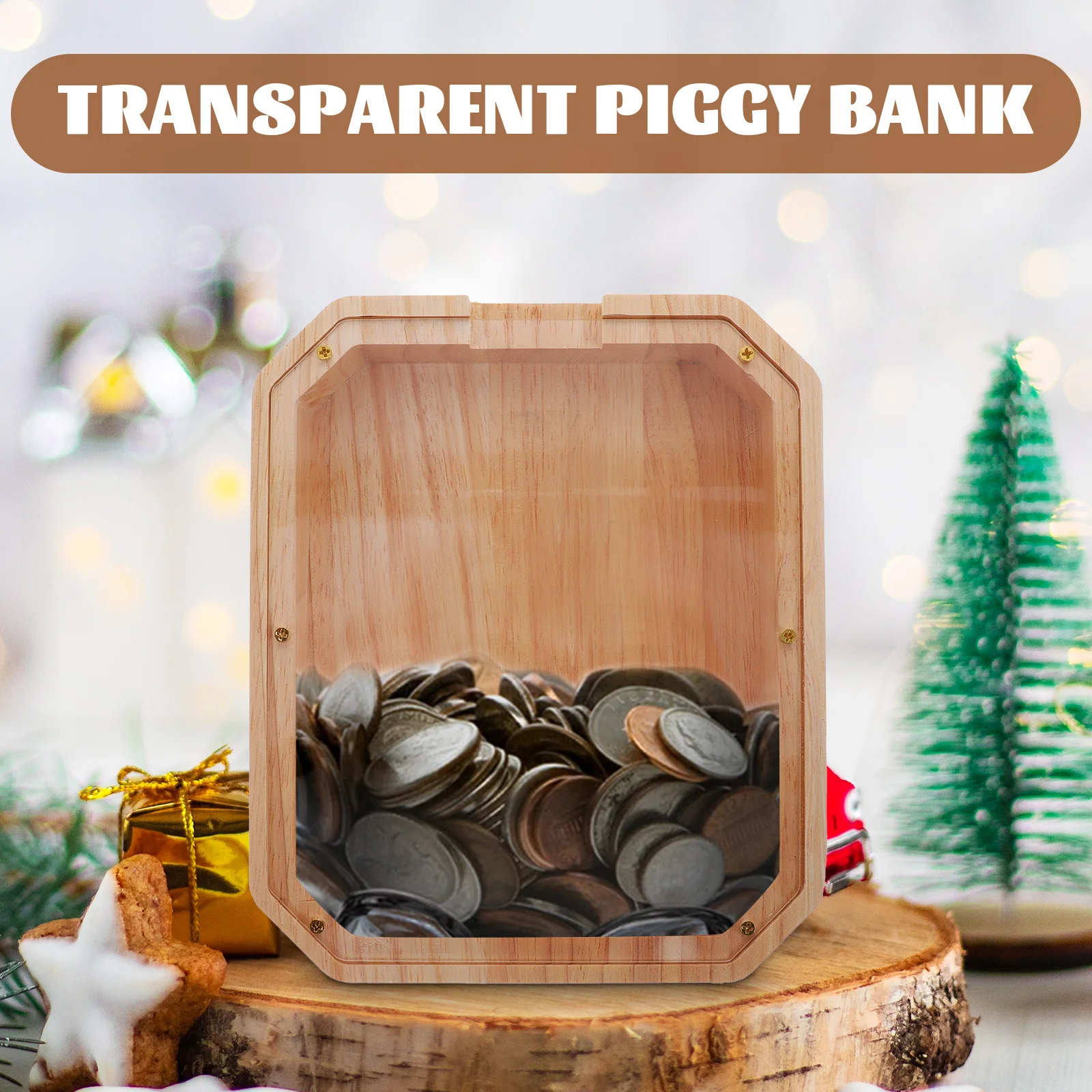 Tirelire en bois Transparent, Design numérique, pour enfants, pour filles et garçons, boîte d'économie d'argent incassable, décoration de bureau pour la maison