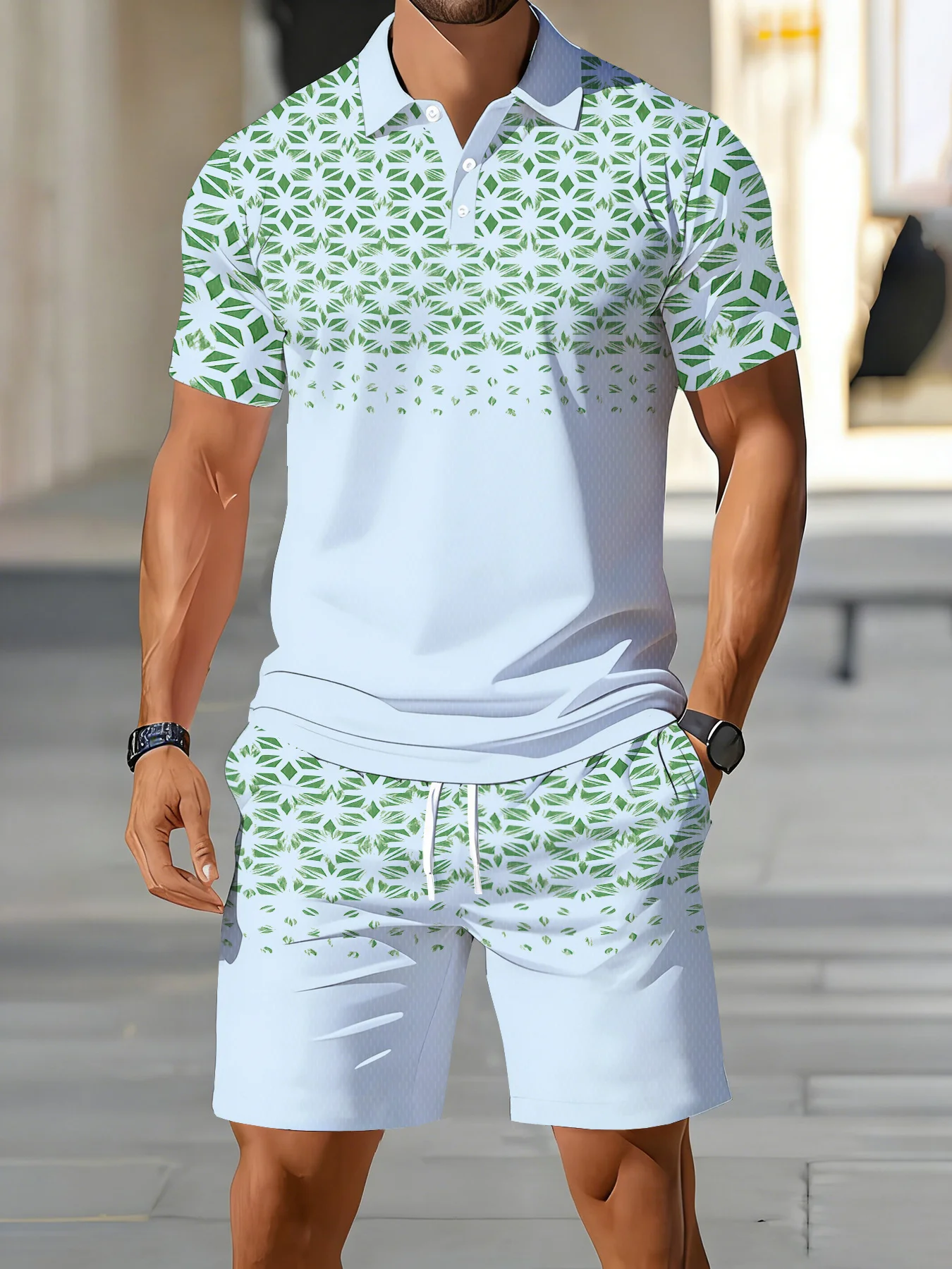 2026 Summer Men's Polo Shirt Set Stylish Short-Sleeve Collared T-Shirt and Drawstring Shorts Casual Men's Sportswear Set view 3