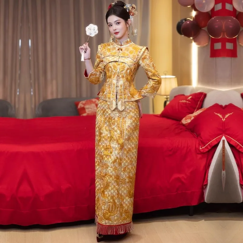 Full Embroidery Emperor and Gown 2026 New Gao Ding Xiuhe Bridal Wedding Dress Spring Chinese Style Suit