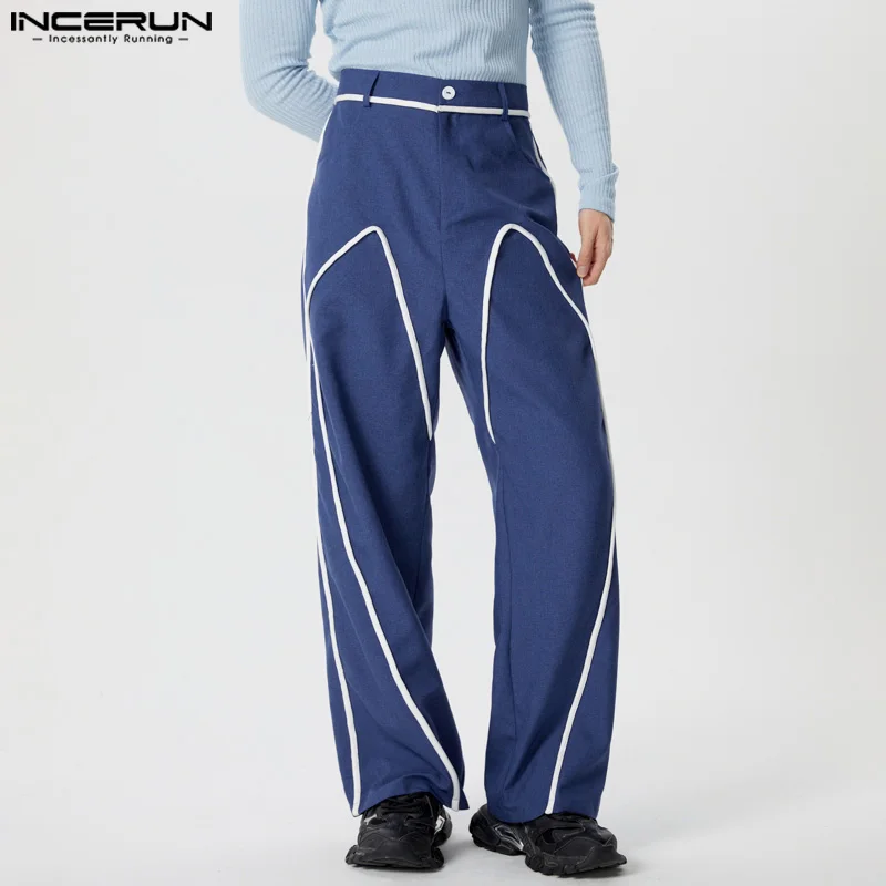 

INCERUN Men Pants Patchwork Button Joggers Loose Casual Straight Trousers Men Streetwear 2024 Fashion Leisure Long Pants S-5XL