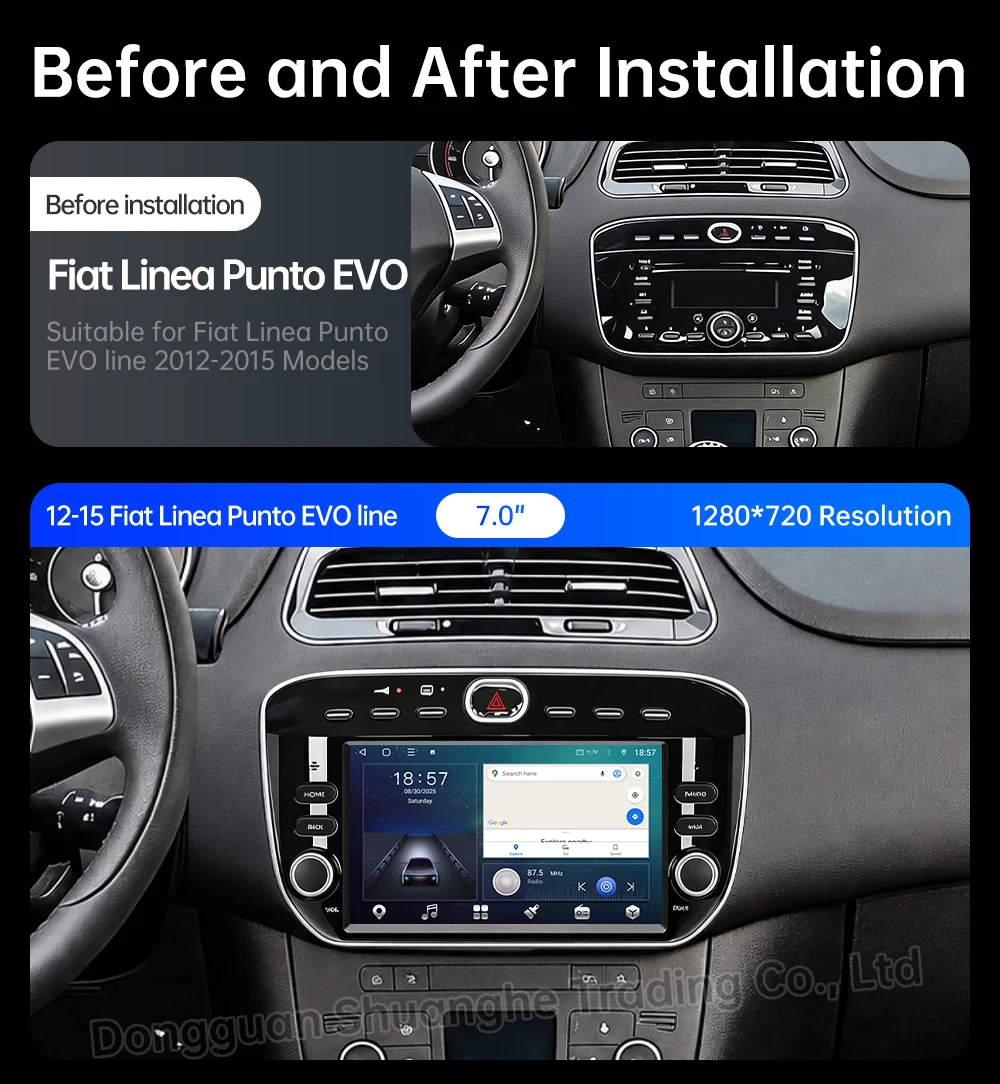 Android 16 For Fiat Linea Punto EVO Wireless Auto Carplay Video Radio Player GPS Navigation QLED Touch Screen 4G Wifi
