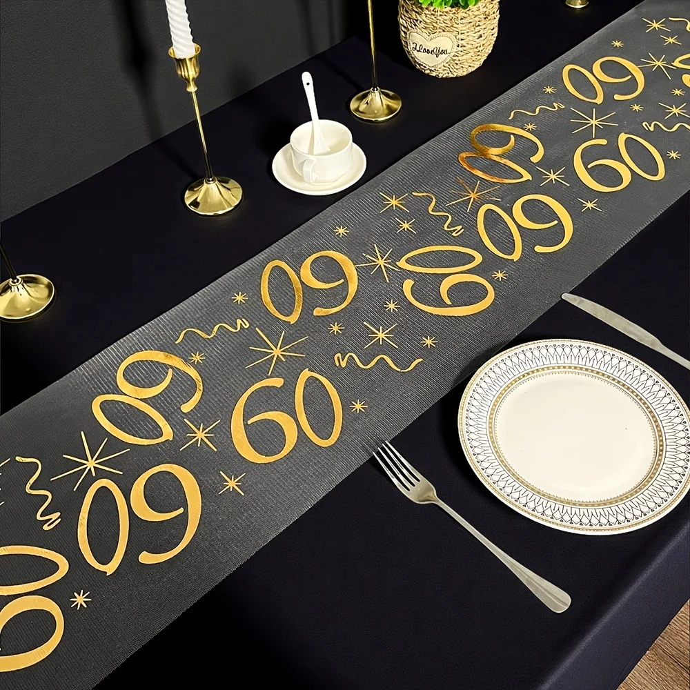 VIKAMA Gilded Number Table Runner 50/60 for Birthday Parties Anniversaries Holidays Weddings Dinner Table Decor Home Table Cloth