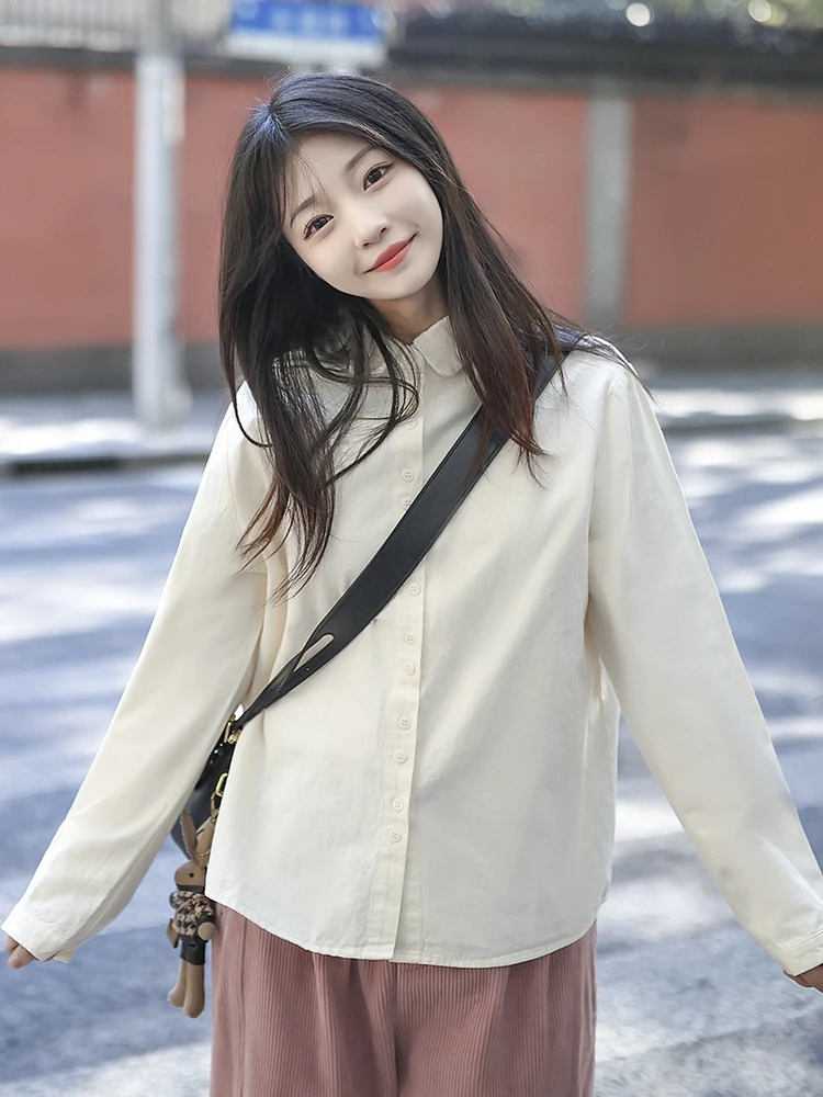 

Artisanal Series Long Sve Fce Brued Doll Collar irt Women's Autumn Winter Japanese Sle Unique Design Inner Wear Top