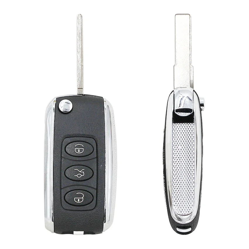 Dla Bentley Style Silver Side Modified Flip Remote Key Shell 3-przyciskowy dla B5 Remote Key Shell z nieobciętym HU66