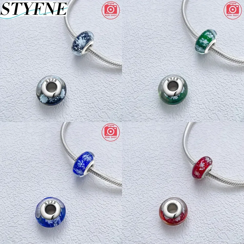 Sterling Silver 925 New Murano Christmas Collection Snowflake Socks Glass Beads Original Bracelet DIY Women's Jewelry Gift