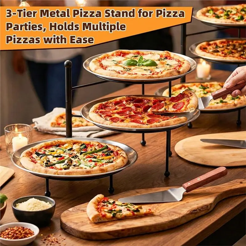 ABGH-Serving Spatula& 3 Wood Handle, Pizza Stand(3-Tier), Pizza Rack(10.2