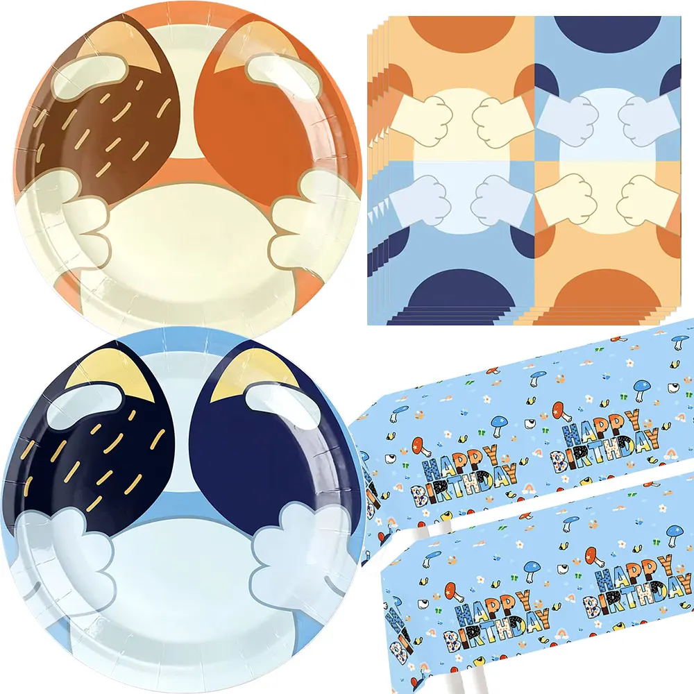 Cartoon Blue Dog Birthday Party Decoration Blue Heeler Dog Theme Plates Tissue Tablecloth Birthday Party Supplie Set Party Favor