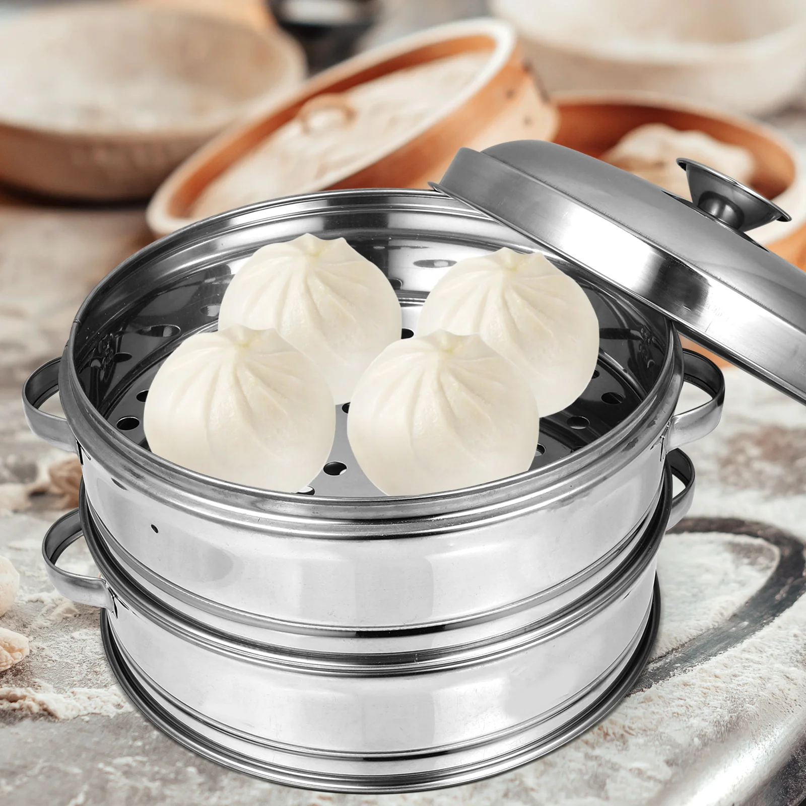 

1 Set Stainless Steel Steamer Basket With Lid Large Capacity Multi-Layer Food Steamer Pot For Dumplings Buns Vegetables Steaming