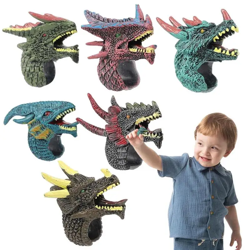 Finger Puppets For Kids 6Pcs Finger Dino Head Rings Educational Toys For Kids Early Learning Storytelling Teaching Role Play