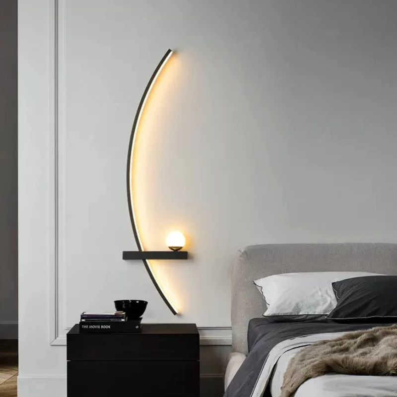 Modern LED Crescent Wall Lamp Minimalist Stripes Black Gold Decorative Sconces For Bedroom Bedside Study Home Lighting Lusters