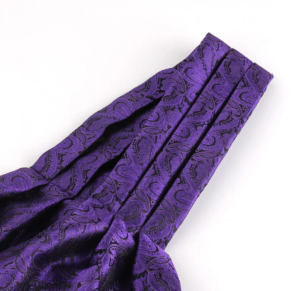 Purple Men Cashew Tie Wedding Formal Cravat Ascot Ties Scrunch Self British Gentleman Polyester Soft Paisley Neck Tie Luxury