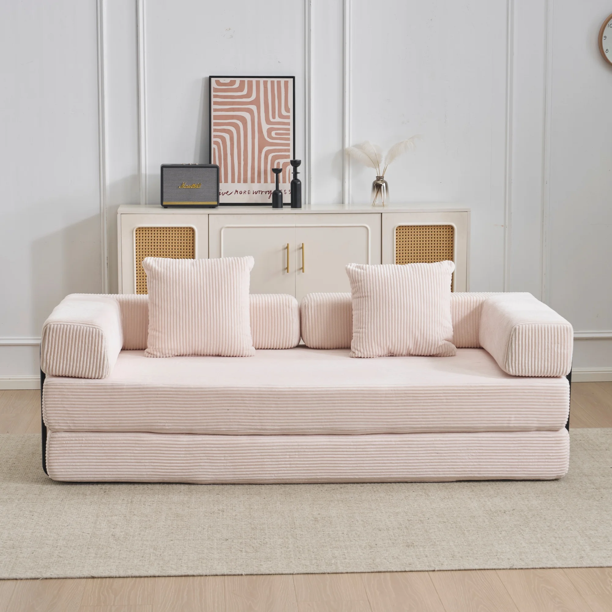 Modulares Cord-Schlafsofa, 2-in-1 Klappbare Bodencouch mit verbreiterter Armlehne, Keine Montage erforderlich, Hochelastisches Schwammsofa, Ergonomische Unterstützung, Zweisitzer für kleine Wohnungen,