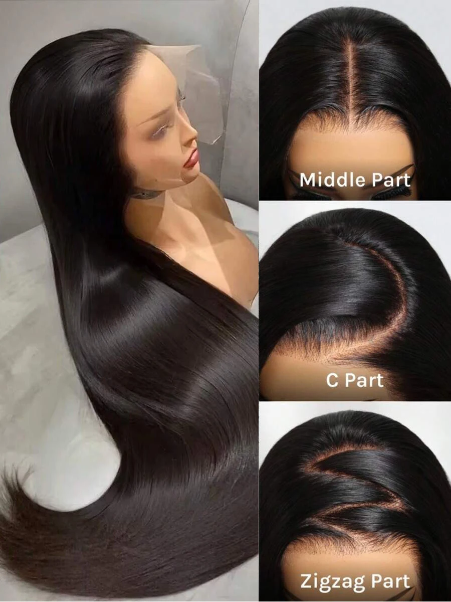 38Inch Straight Human Hair Wig 13x4 HD Lace Front Wig For Black Women Pre Plucked Baby Hair Bleached Knots Brazilian Virgin Straight Hair 200% 250% Density Invisible Transparent Lace Wig Can Be Dyed Curled Restyled