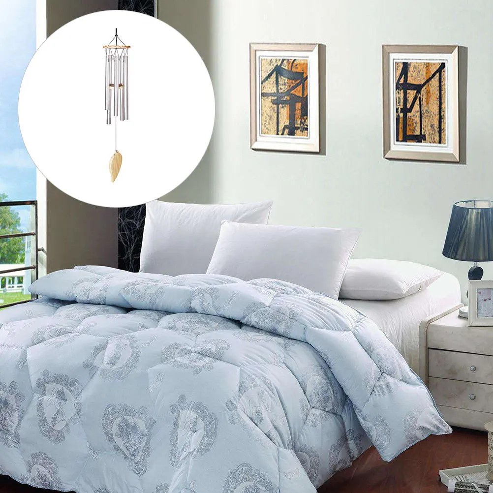 

Metal Wind Chime Aluminum Tube Solid Wood Hanging Decor For Indoor Outdoor Garden Patio Bedroom Porch Simple Leaf Shaped Wind