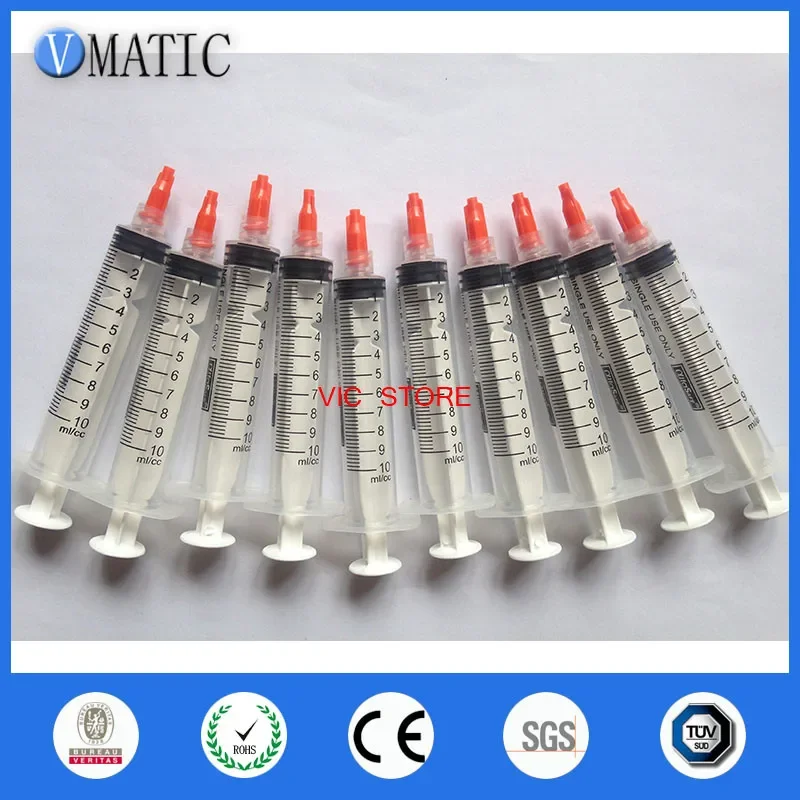 Free Shipping 10ml/10cc Luer Lock Glue Dispensing Syringe Barrel With Red Syringe Cap X 10Pcs/Set