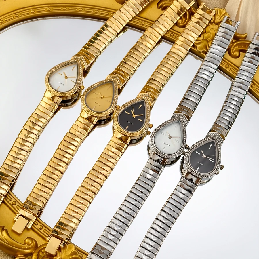 Vintage Gold Teardrop Dial Minimalist Bangle Ladies Wrist Watch