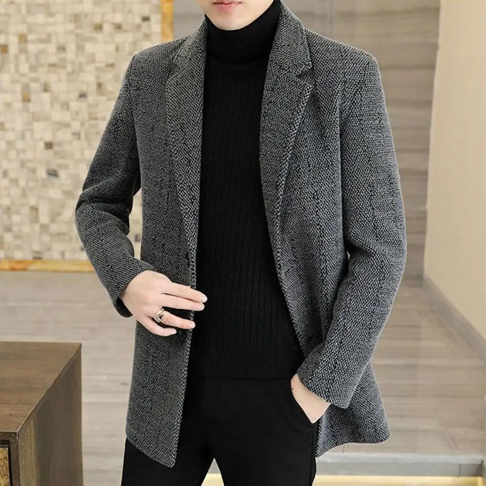 

Winter Keep Warm Fashionable Single Breasted Woolen Coat Men Outerwear Men's Turn-Down Collar Jacket with Pockets
