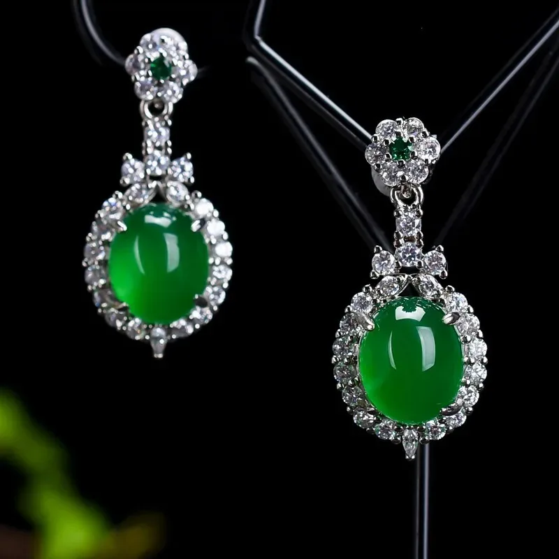 Natural Powder Jade Pulp Hand Carved Jade Earrings, Fashionable Boutique Jewelry, Men's and Women's Agate Earrings Gifts