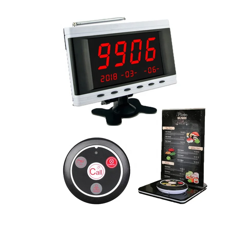 

Voice Broadcasting With Menu Stand Restaurant Buzzer Waiter Call Button Pager Wireless Call System