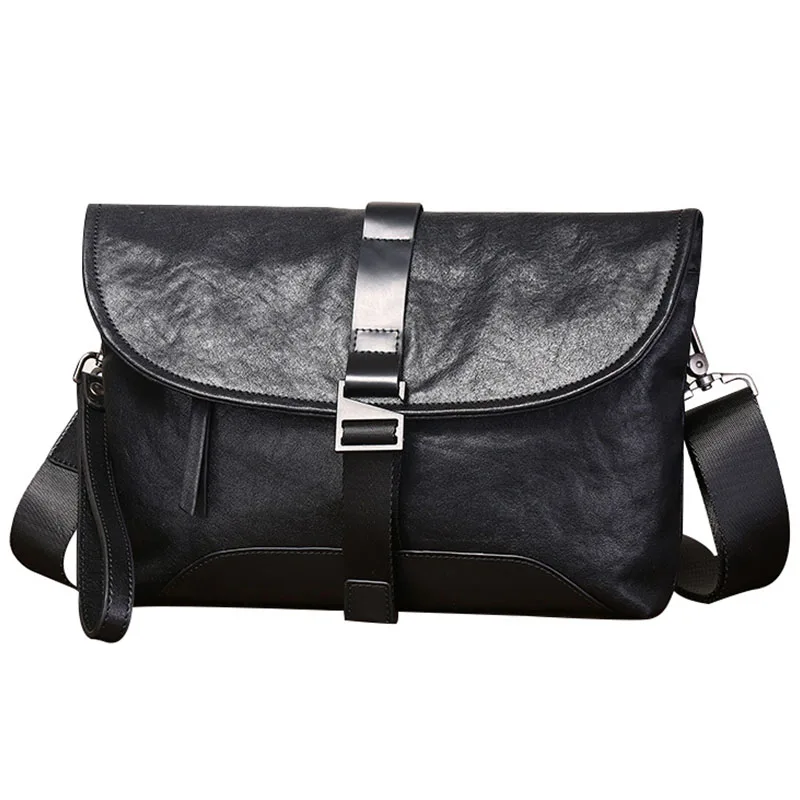 Casual Men's Shoulder Bag Genuine Leather Fashion Trend Messnger Bag Small Crossbody Bags Square  Flap Handbag Purse