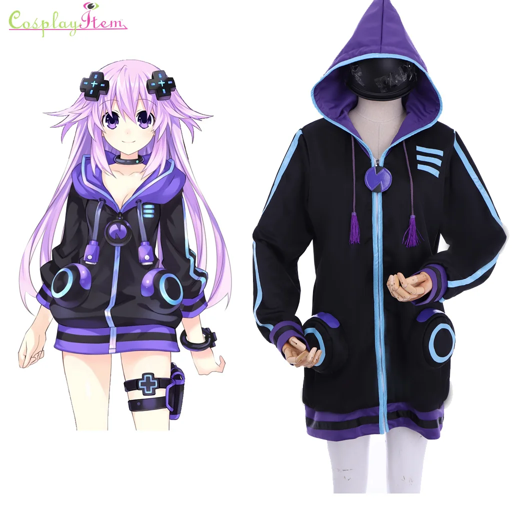 Game Hyperdimension Neptunia Cos Hoodie 3D Printed Zip Up Sweatshirt Neptune Purple Heart Cosplay Outwear Clothes Unisex Jacket