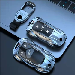 Zinc Alloy Car Key Case Cover with Boutique Metal Leather Keychain for AUDI A6 A4 A3 Q2 Q3 Q5 Q7 A7 A8 Car Key Shell Protector