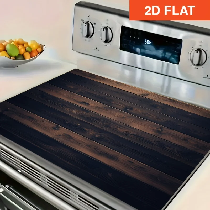 Vintage Dark Wooden Plank Texture Art Stove Cover Mat, Anti‑Scratch Cooktop Pad, Decor for Household Kitchen Electric Stovetop